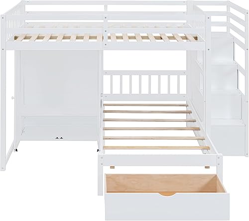 Miniatura 201 de Versatility - Litera individual sobre individual con escritorio y armario integrados, cama alta de madera maciza y plataforma independiente con