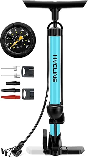 Hycline Bomba de piso para bicicleta con manómetro bombas de bicicleta de alta presión de 160 PSI - Bomba de aire duradera para válvulas Presta y