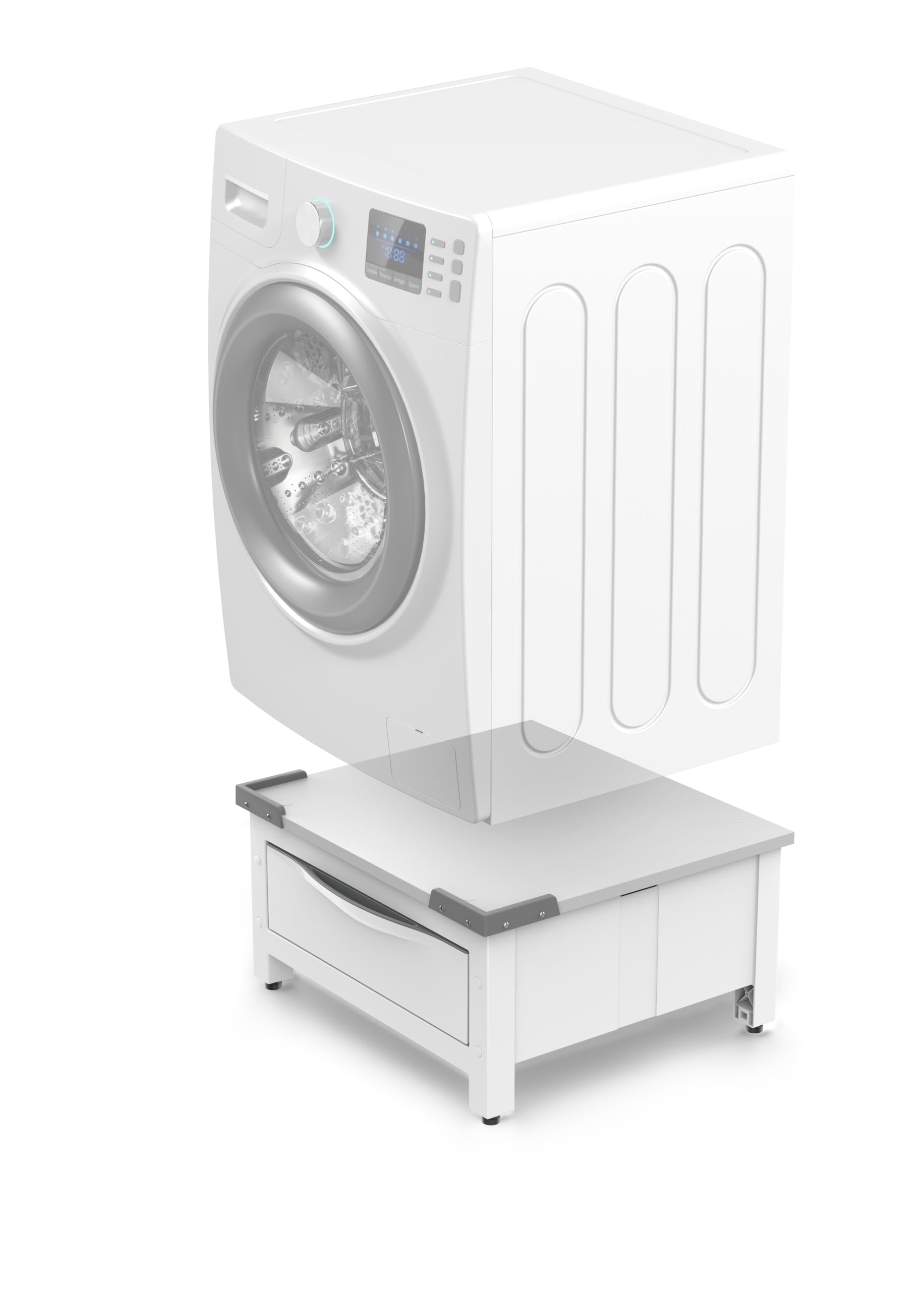 Meliconi Base Space Extra | Erhöhungsplattform für Waschmaschine oder Trockner mit ausziehbarer Schublade aus Technopolymer, 28 Liter, Max. 250 kg, Weiß | mit ausziehbarer Schublade aus Technopolymer, 28 Liter, Belastbar bis 250 kg, Made in Italy, Weiß