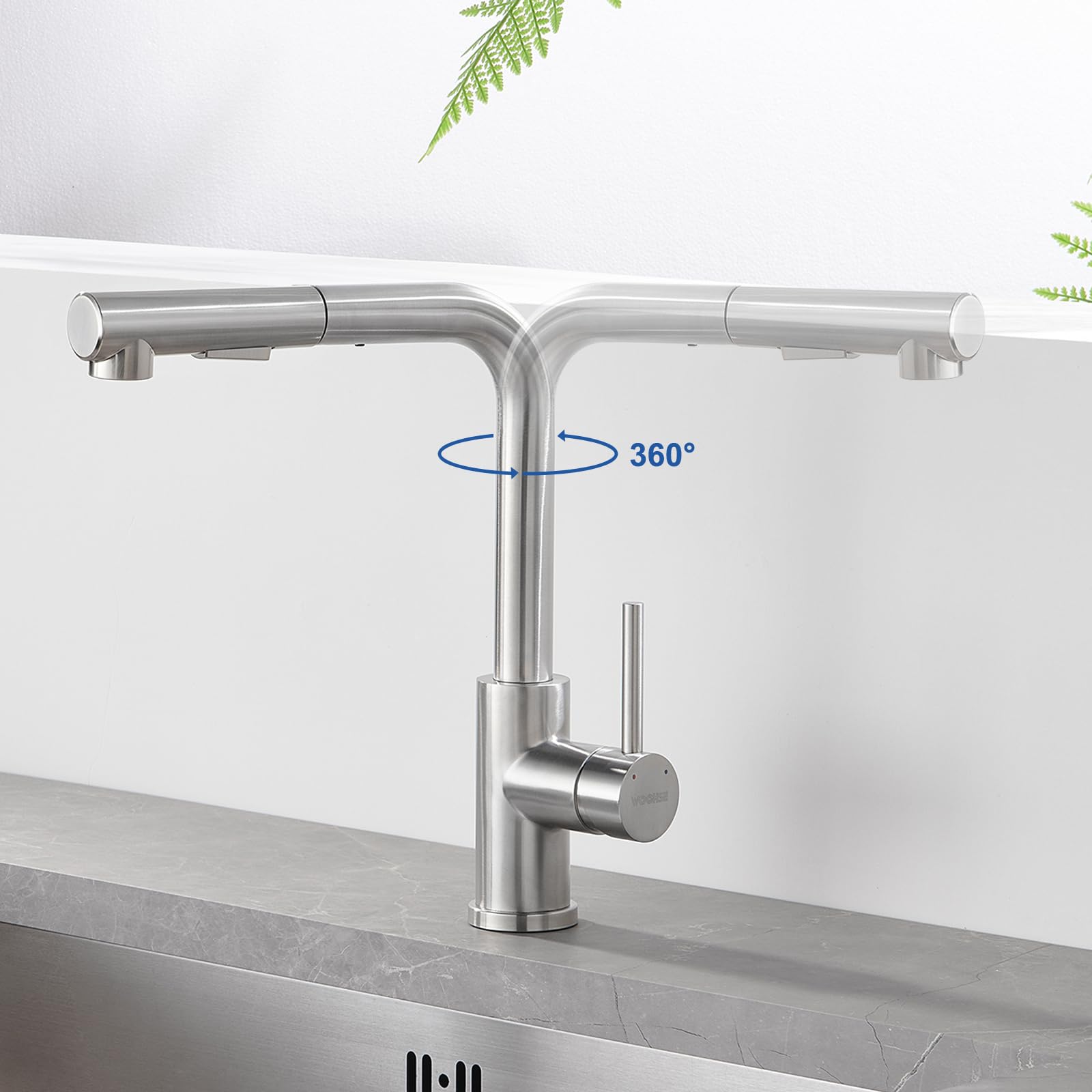 Grifo Cocina Extraible, Grifos Cocina Fregadero Giratorio 360°, Grifo de Cocina con 2 Tipos de Chorro, Grifo de Acero Inoxidable Cepillado