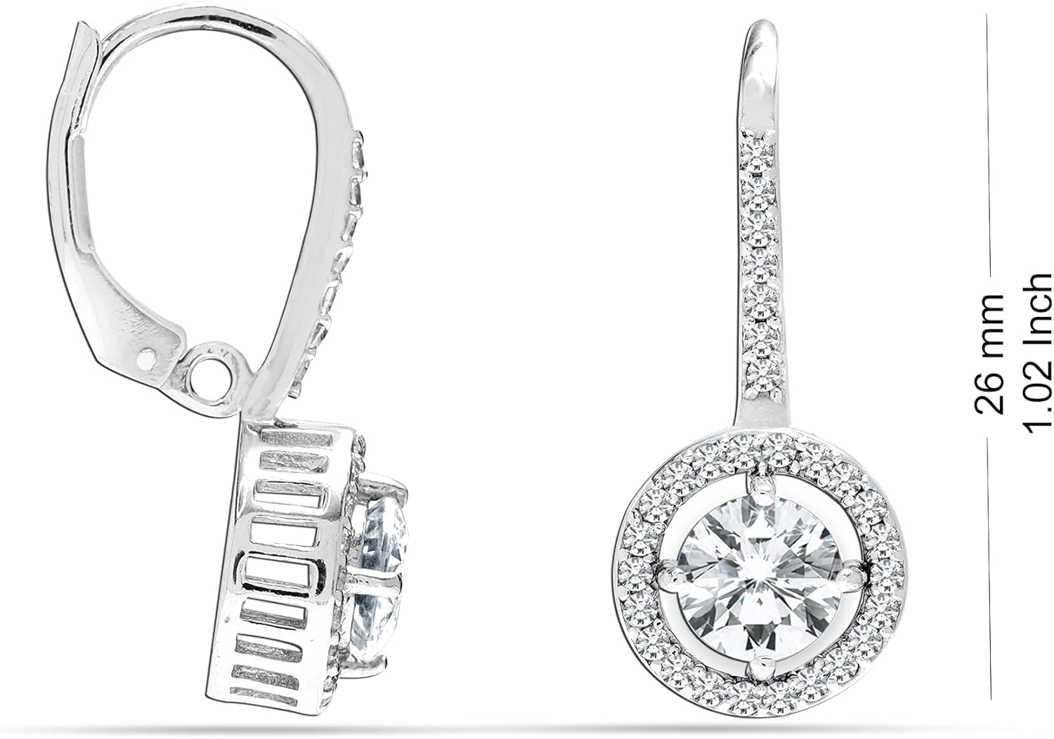 LeCalla 925 Sterling Silver Leverback Earrings | Silver CZ Lever-Back Drop Earring | Lightweight Zirconia Drop Dangle Earring for Women - Image 3