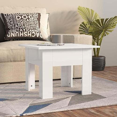 Modern High Gloss White Coffee Table, Engineered Wood Square Medium Side Table, Living Room Furniture, 21.7x21.7x16.5 Inch Accent Mesa de Centro