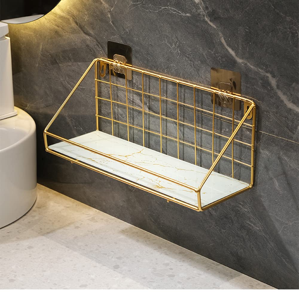 Shower Bathroom Caddy Gold Rust Proof No Drill Bottle Holder Adhesive Basket Organizer Wall Mount for College Gold