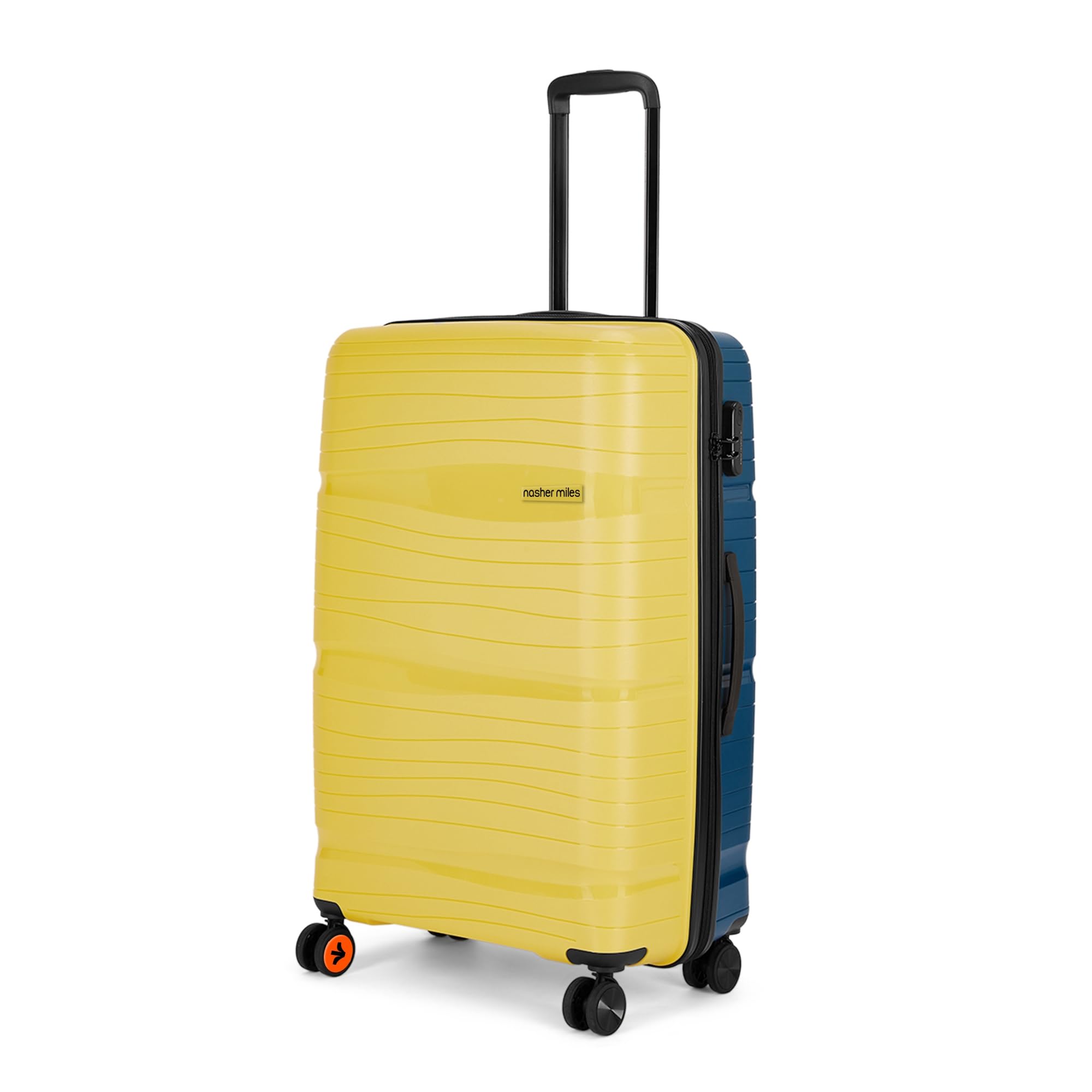 Nicobar Hard-Sided Polypropylene Check-in Luggage Yellow and Navy Blue 28 inch |75cm Trolley Bag
