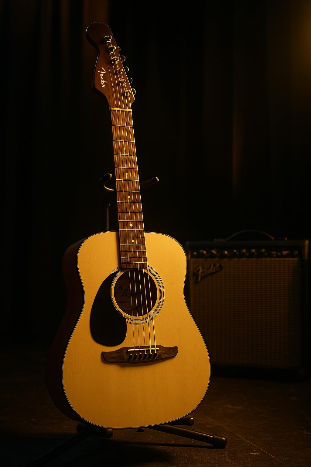 Fender California Standard Redondo Chitarra Acustica per Mancini, Tavola in Abete, Battipenna Nero, Naturale