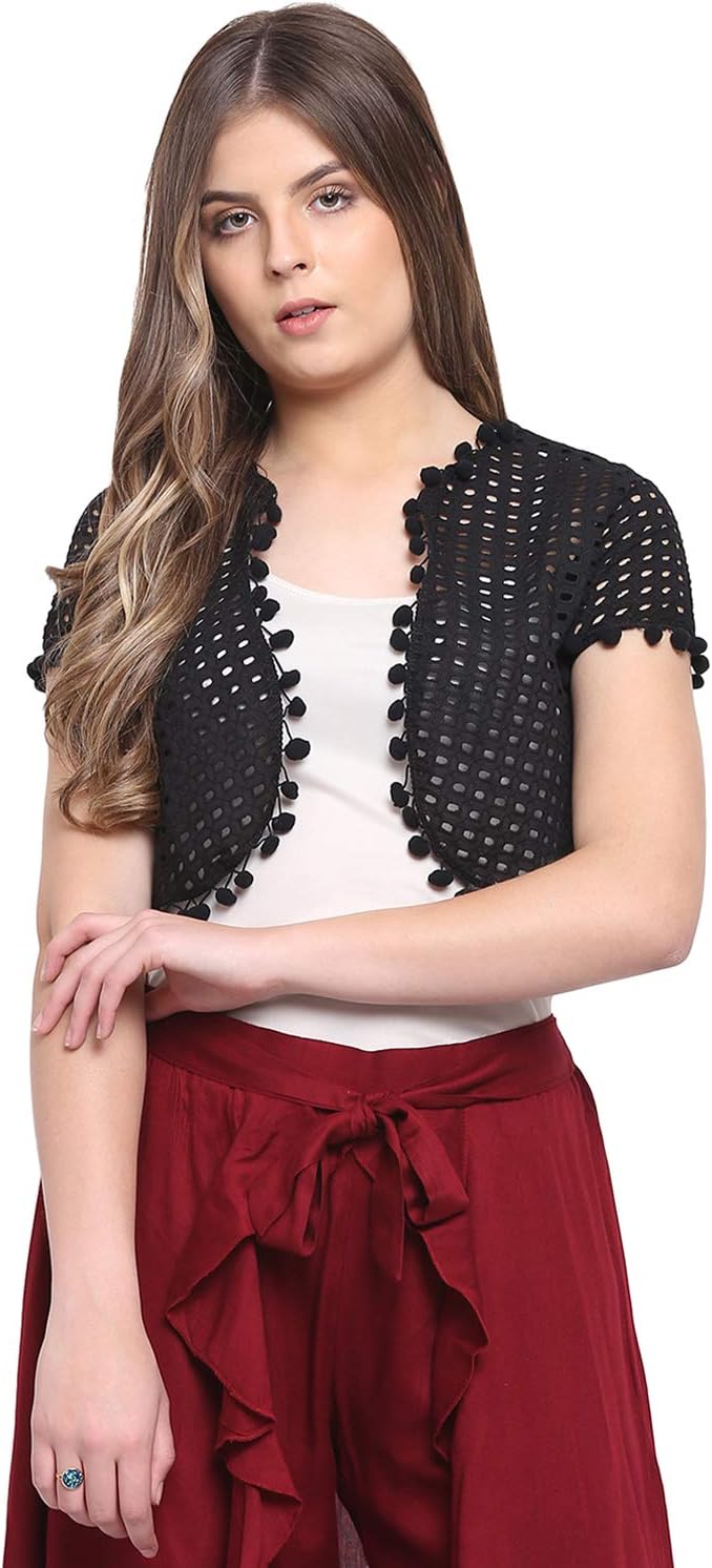 RIVI Designer Blue Cotton Half-Sleeves Blouse Women's Shrug Top (RV043_BL)