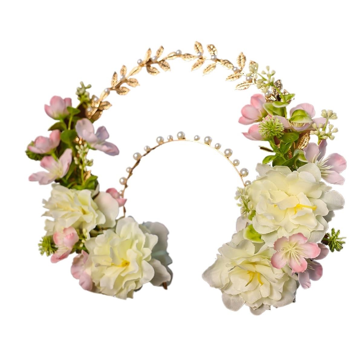 Haarreif mit künstlicher Blumenkrone Künstliche Blumenkrone for Frauen, Braut, Perle, Prinzessin, Haarband, Hochzeitsaccessoires(Color1)