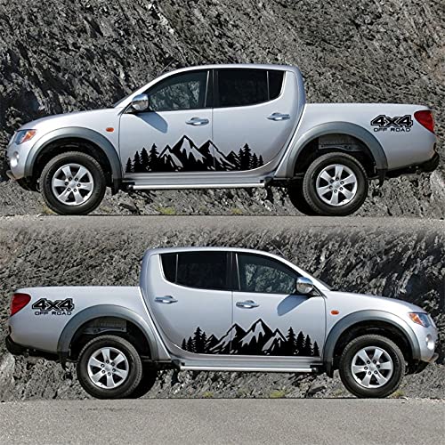 2Pair/4Pcs Car Stickers Mountain Decal 4X4 Sport Stickers For Car Side Body Door Mountain Decal Tree Forest Vinyl Graphic Kit For Pick-Ups Suv Truck Off-Road Vehicles (Black) #TOP3