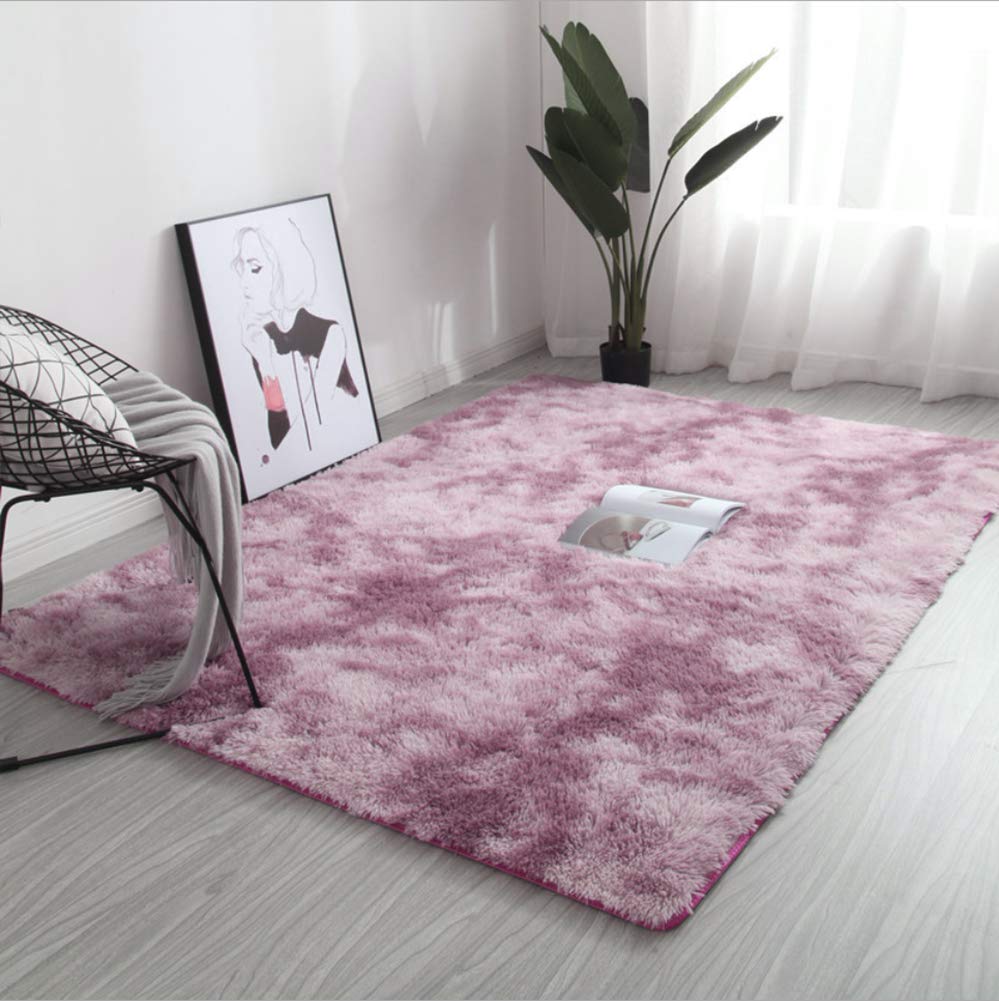 FlashLTD Fluffy Ultra Soft Shaggy Area Rugs for Bedroom Fluffy Carpet for Kids Room Bedside Nursery Mats (Purple White, 5.3' x 7.5')