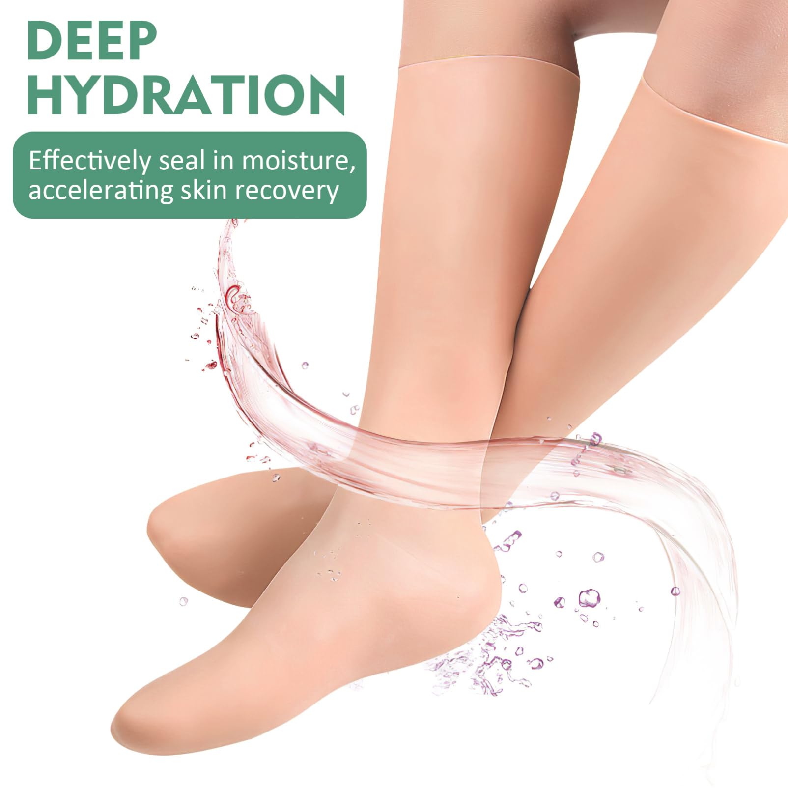 Calzini Idratanti Lunghi 1 Paio per Piedi Secchi Sebs | Tono Khaki, Elastiche e Skin Friendly, Uso su Dita e Piedi in Inverno o Dopo Crema