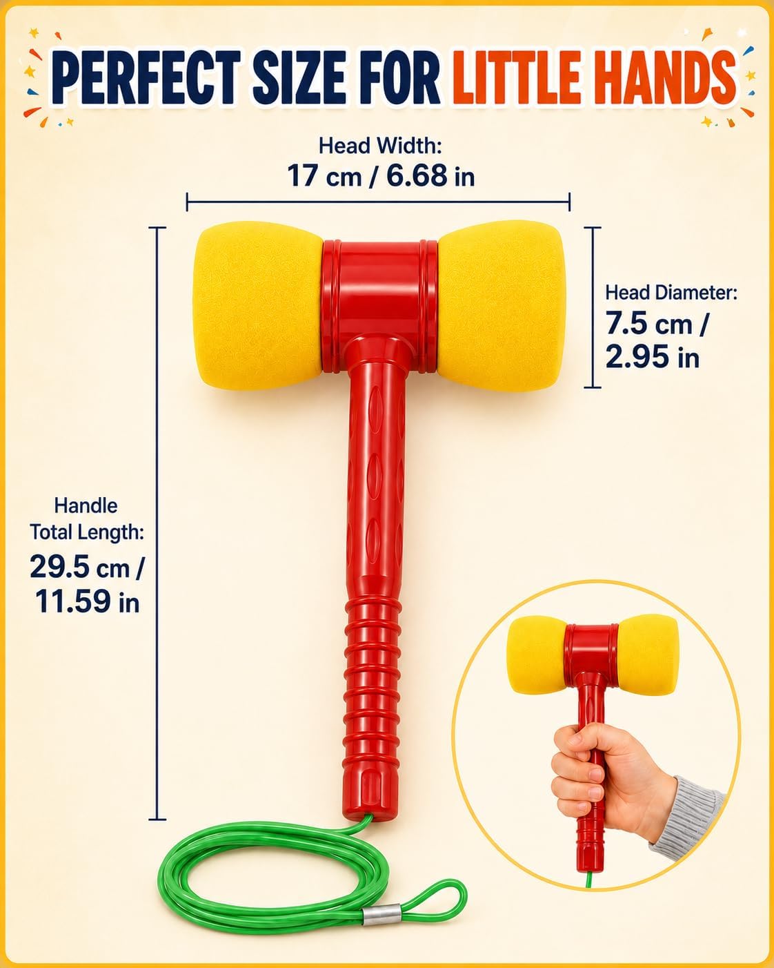VANZACK Kids Toy Hammer with Foam Head, Plastic Mallet for Whacking Games | Soft Foam Head for Arcade Whacking Games, Active Play And Hand-Eye Coordination