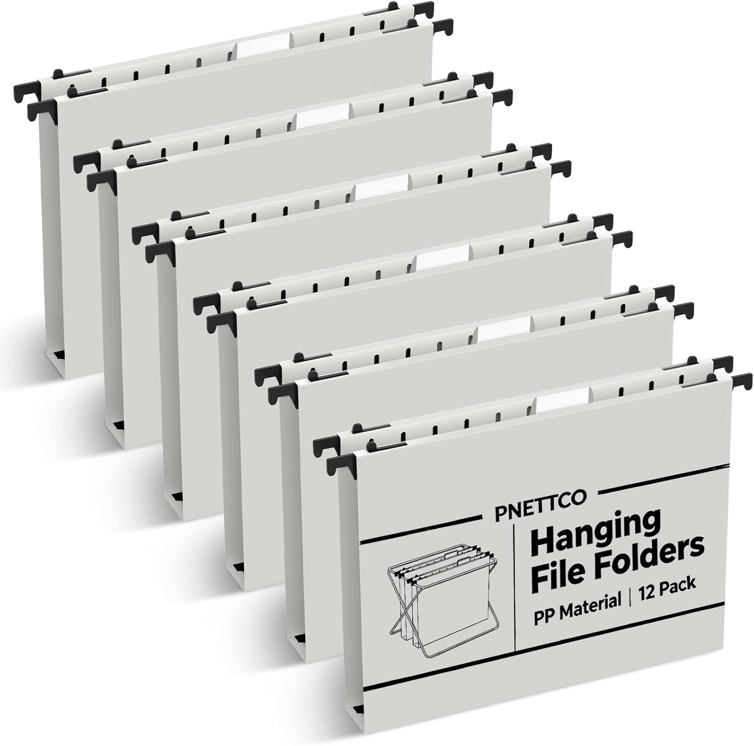 Extra Capacity Plastic Hanging File Folder, 12 Pack Reinforced Hang Folders Letter Size, Heavy Duty 1 Inch Expansion Filing Cabinet Folders, for Bulk Files, Medical Charts, Glacier Gray