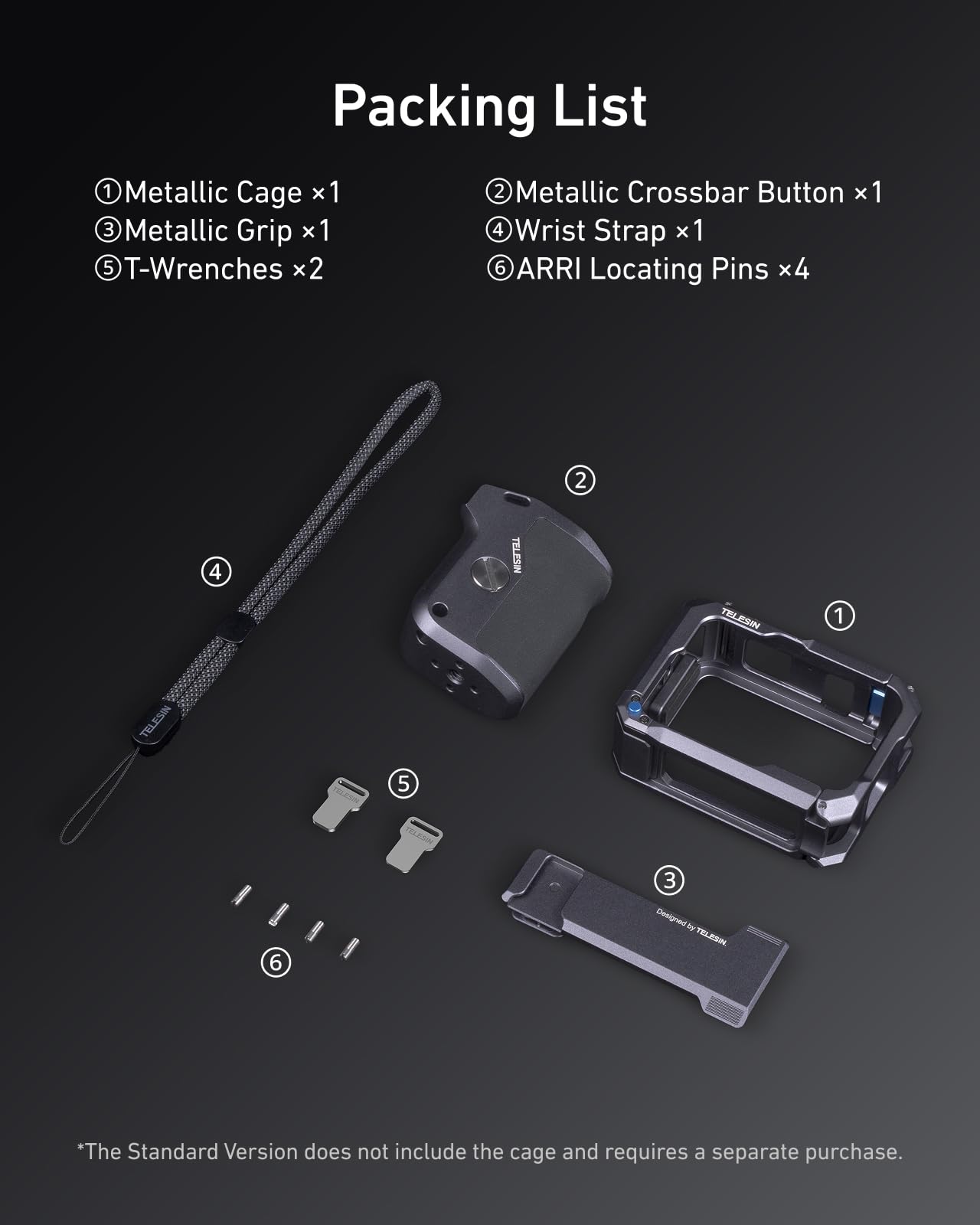 TELESIN Street Grip Kit pour Hero 9-13 | avec Cage Métallique Rabbit | Poignée Grip avec Design à Bascule | Coque en Alliage d’Aluminium | Emplacement Carte TF | Accès Rapide Batterie | Poignée Vlog