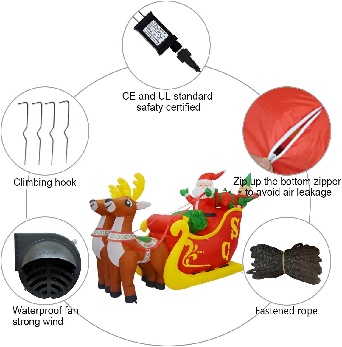 Amazing 🔥 GOOSH 7 FT Christmas Inflatables Outdoor Deer Cart with Santa, Blow Up Yard Decoration Clearance with LED Lights Built-in for Holiday/Christmas/Party/Yard/Garden