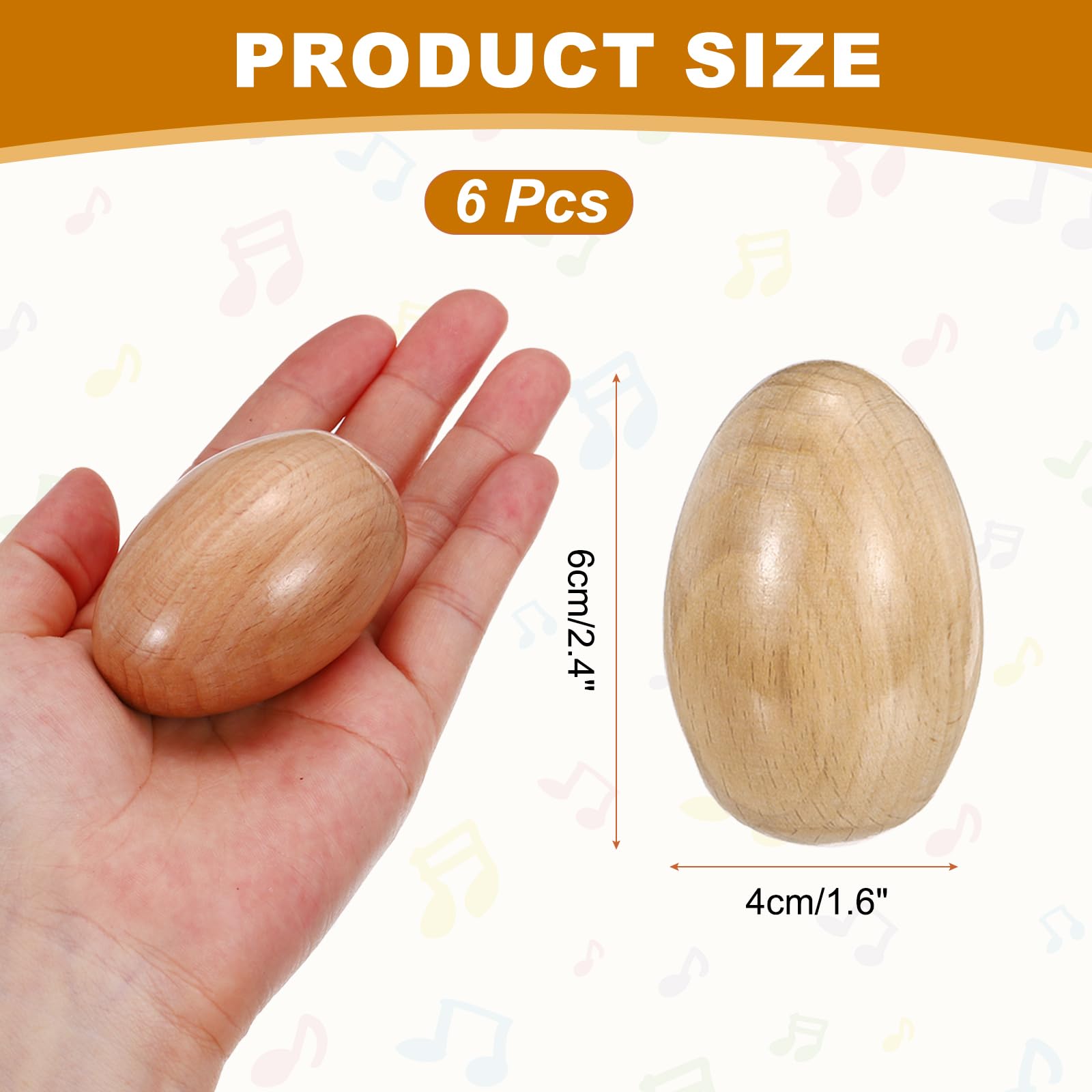 QUARKZMAN 6 Pcs Huevos De Madera Sonajeros Musicales Instrumentos De Percusión Manuales De Madera Para DIY Pintura Aprendizaje Musical Fiestas De Pascua Y Presentaciones (Color Madera)