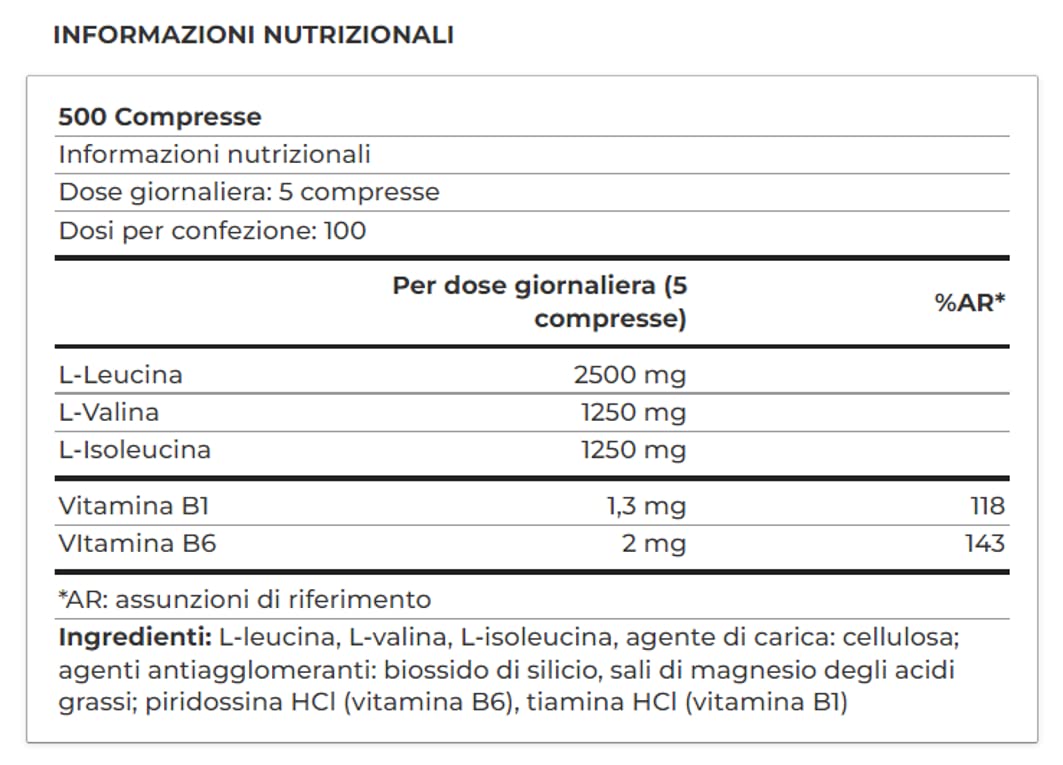 Yamamoto Bcaa Tabs compresse - Bcaa aminoacidi ramificati + Vitamina B1 + B6 (1000 compresse) - Senza glutine e senza lattosio