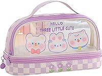 Vista 9 de JHTPSLR Estuche para lápices Kawaii grande con correa de doble capa, transparente, impermeable, lindo, estuche para lápices, bolsas para bolígrafos
