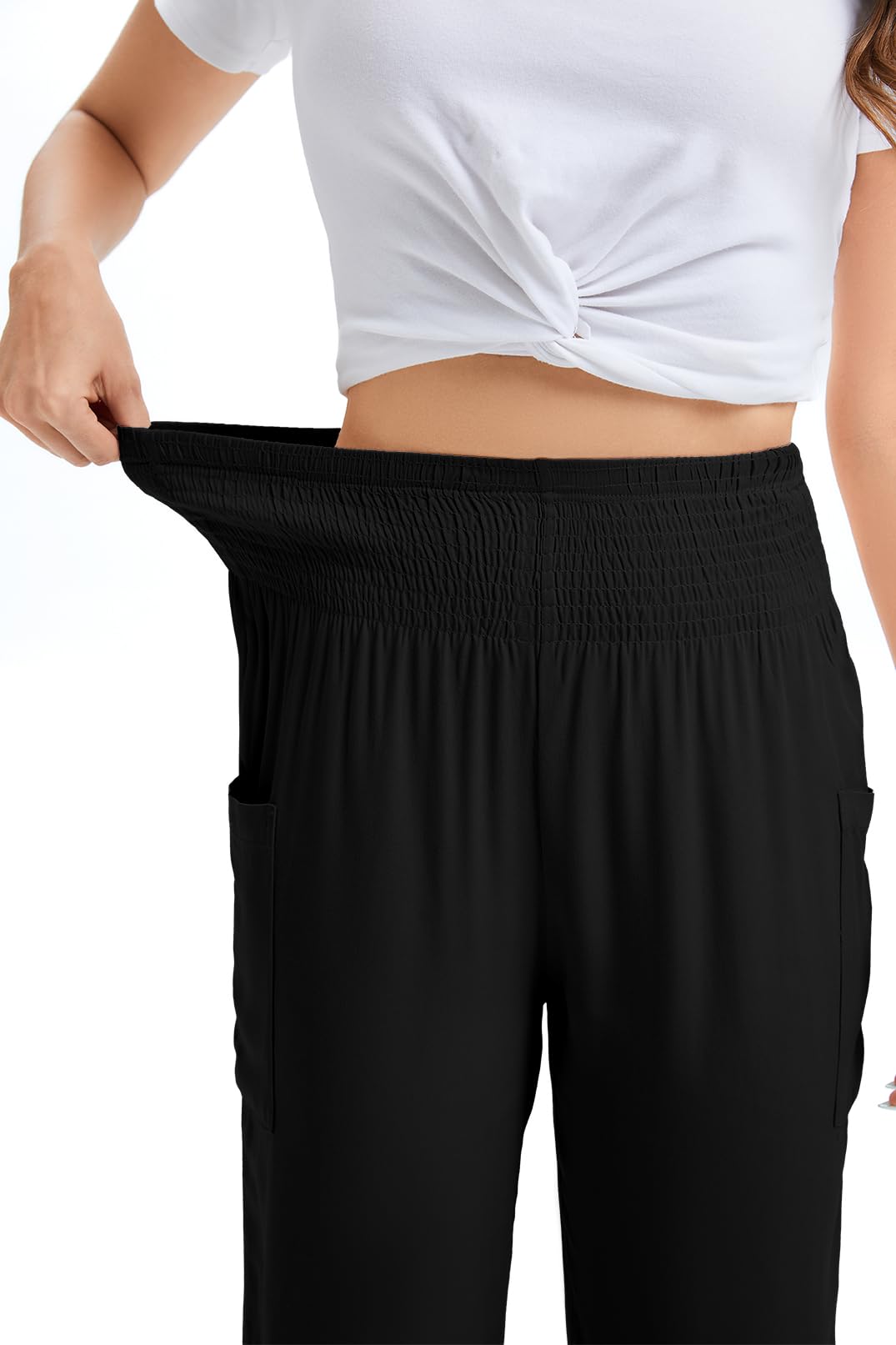 DONGDAOZHU Women's Boho Yoga Harem Pants, High Waist Flowy Lounge Pants Tummy Control Lightweight Soft Travel with Pockets (M, Black)