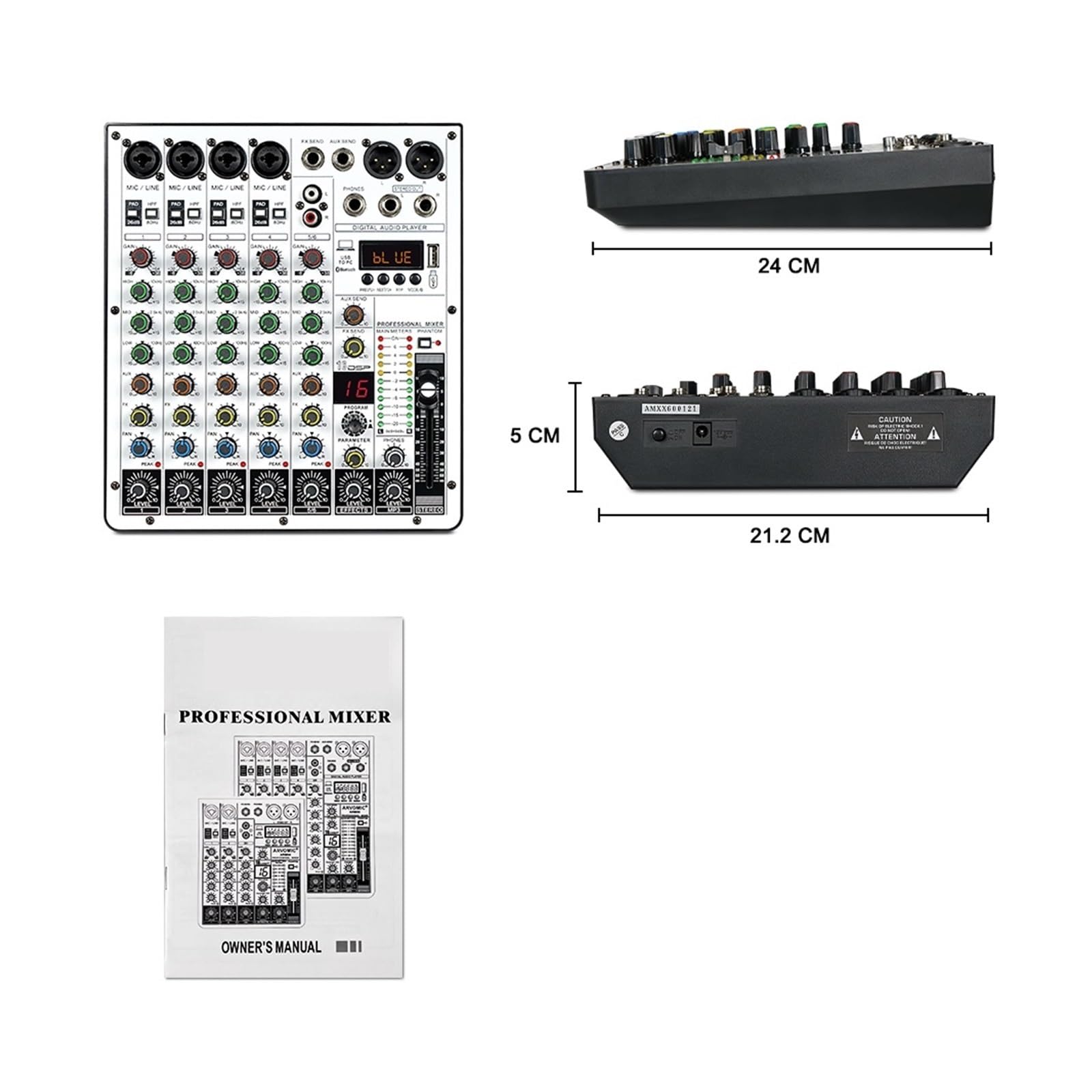 Mikser audio 6-kanałowy Mikser Audio, Mikser DJ Z Interfejsem Audio USB, Funkcją, 16 Efektami DSP I 3-pasmowym Korektorem