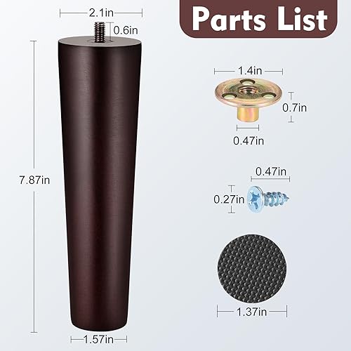 Miniatura 2 de OLBRUS Patas redondas para muebles de 8 pulgadas, patas de sofá de madera maciza, patas de repuesto para sofá, silla y gabinete, juego de 4 (8