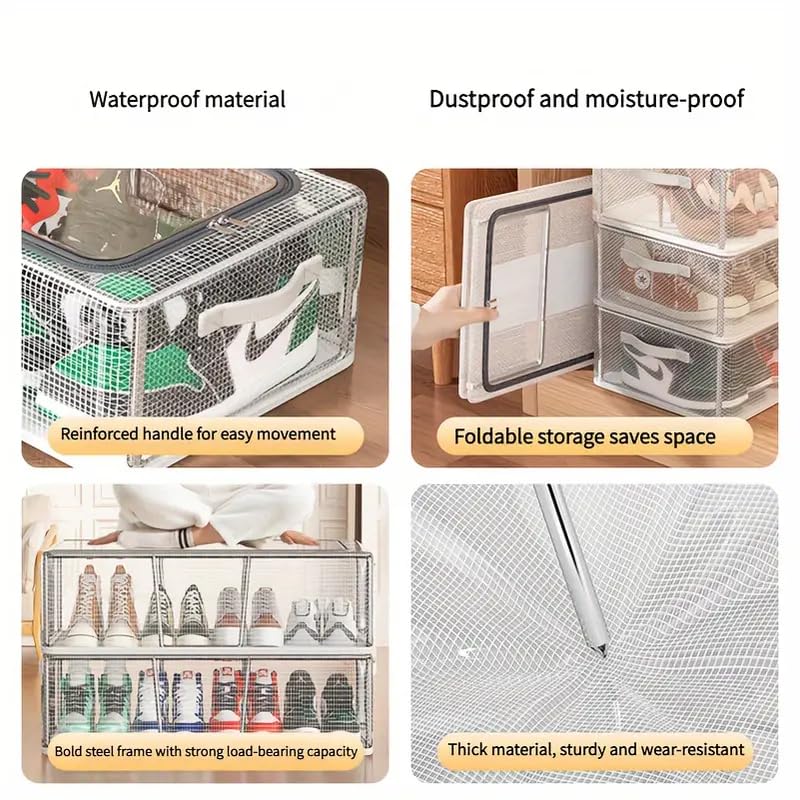 Suicune Shoe Storage Box Clear Plastic Stackable Shoe Organizer Containers with Lids for Women/Men Shoe Box with Magnetic Door Foldable shoe Display Case