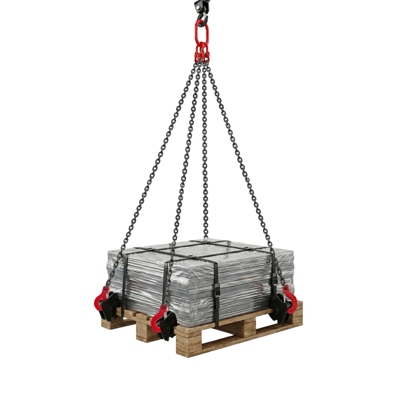Catena di arresto a quattro fili, 5T, 1,5 m, G80, con 4 ganci e molle di sicurezza, strumento di sollevamento per carichi pesanti, 4 fili, catena per gru, catena per officina, cantiere