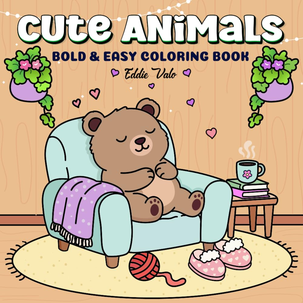 Cute Animal: Bold and Easy Coloring Book for Adults and Teens, 55 Simple and Big Relaxing Stress Relieving Designs featuring Cute Animals