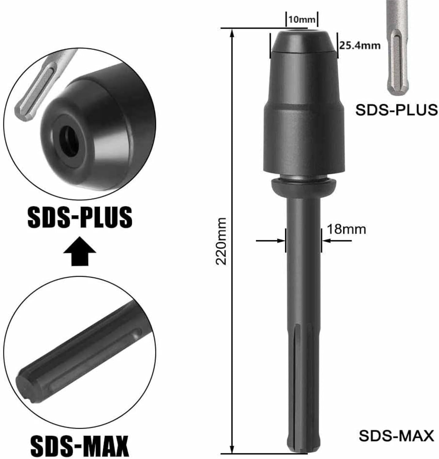 SDS Max to SDS Plus Adapter, 40Cr Steel SDS Plus Drill Chuck Conversion Tool for Universal SDS Max Demolition Hammers Impact Drills Converter Shank Quick Tools (Black)