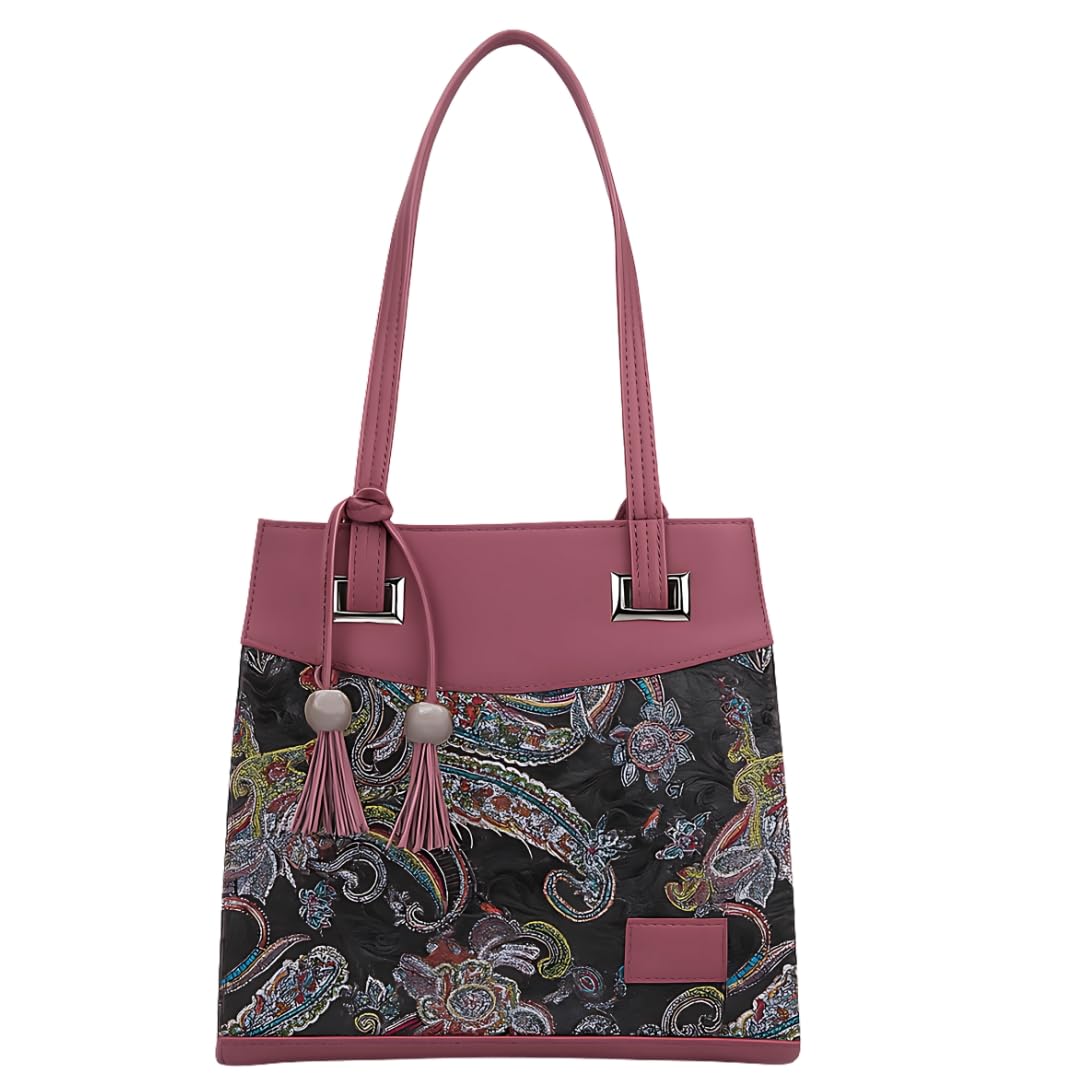 typify Women's Stylish Faux Leather & Paisley Fabric Shoulder Handbag with Tassel | Trendy Office, Casual, Travel Tote Bag for Ladies & Girls – Burgundy & Multicolor | Gift for her-picture-15