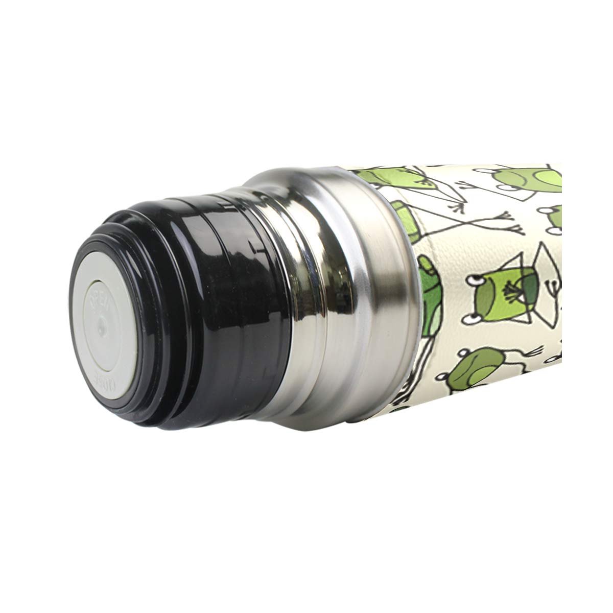 Taza de viaje aislada al vacío de acero inoxidable con doble pared a prueba de fugas, divertido diseño de rana con estampado personalizado impreso en piel auténtica, termo de 500 ml