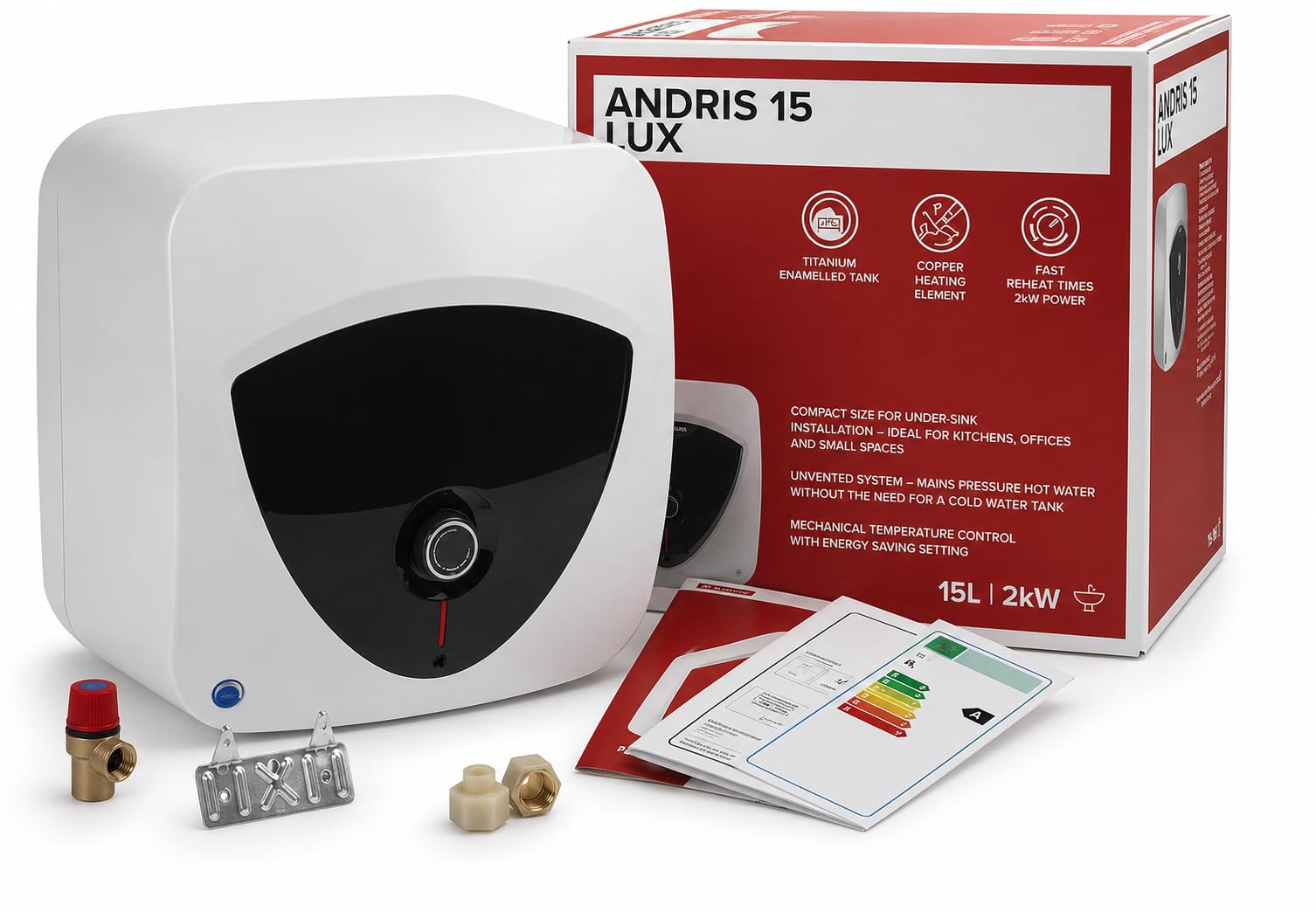 Electric Water Heater 15L Under Sink 2kW Unvented Storage Tank Compatible with Ariston 3100310 Replacement Compact Hot Water Unit โ Hanicks