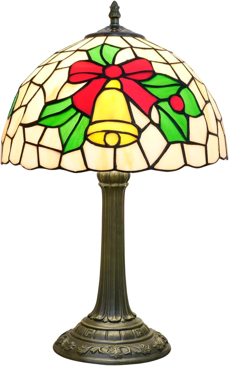 Tiffany Lamp Stained Glass Lamp 12 Inch Yellow Christma Bell Design Warm Color Reading Lamp Suitable For Coffee Shops Dormitories Home Office Deco Tiffany Style Retro Holiday Home Decoration Gift