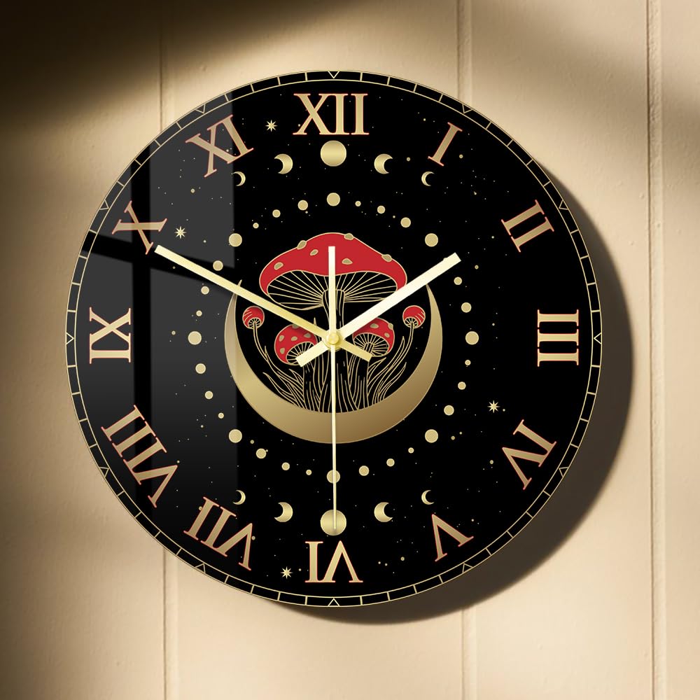 Horloge murale champignon lune lisible et silencieuse pour ne plus rater l'heure