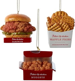 Kurt Adler Resin Fast Food Fillet-O-Chicken Sandwich Nuggets and Waffle Fries Ornaments 3 Assorted