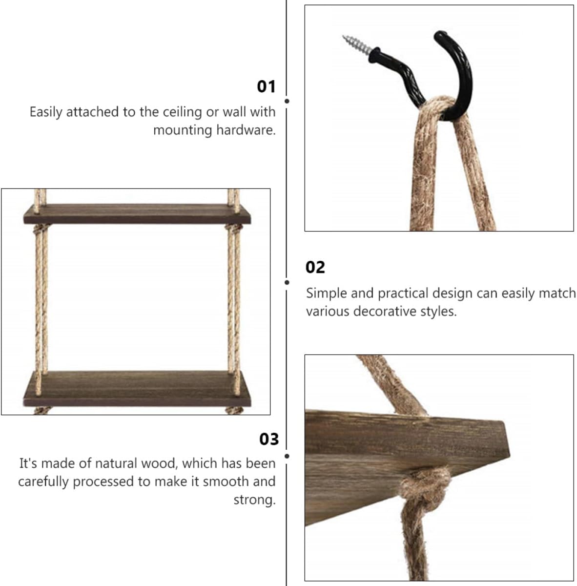 Wooden Flowerpot Shelf Hanging Rack Rustic Wall Storage Shelf Floating Plant Holder Home Décor for Living Room Bedroom Kitchen