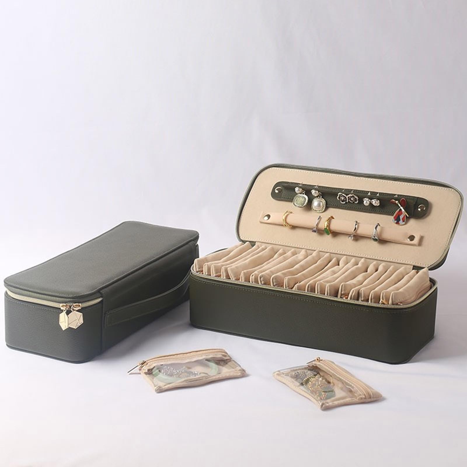 Schmuckschatulle mit mehreren Fächern, reisefreundliches Design, 20 Taschen, PU Materialien, Organizer für Ohrringe, Halsketten, sichere Schließung, Aufbewahrungslösung, PU Schmuck Aufbewahrungsbox
