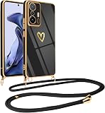 Vauki Coque pour Xiaomi 11T/Xiaomi 11T Pro 5G avec Cordon de Collier, Galvanisé Etui Housse avec Motif Coeur d'amour, Antichoc Anti-Rayures Case avec Bandoulière pour Xiaomi 11T 5G 6.67", Noir - 1
