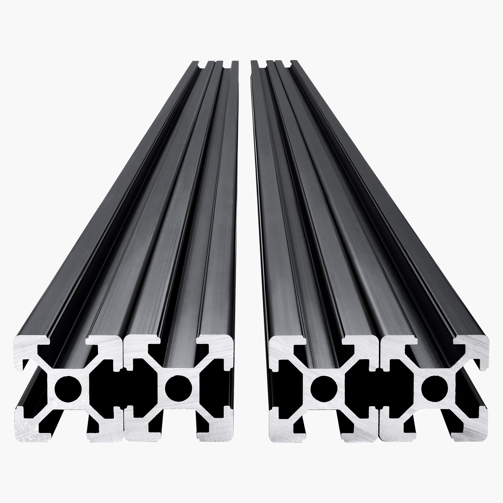 VEVOR 4 Piezas Perfiles de Extrusión de Aluminio 2020 con Ranura en T de 1200 mm, Riel Lineal Anodizado de Alta Resistencia para Impresora 3D, Máquina CNC (DIY), Grabado Láser, Color Negro