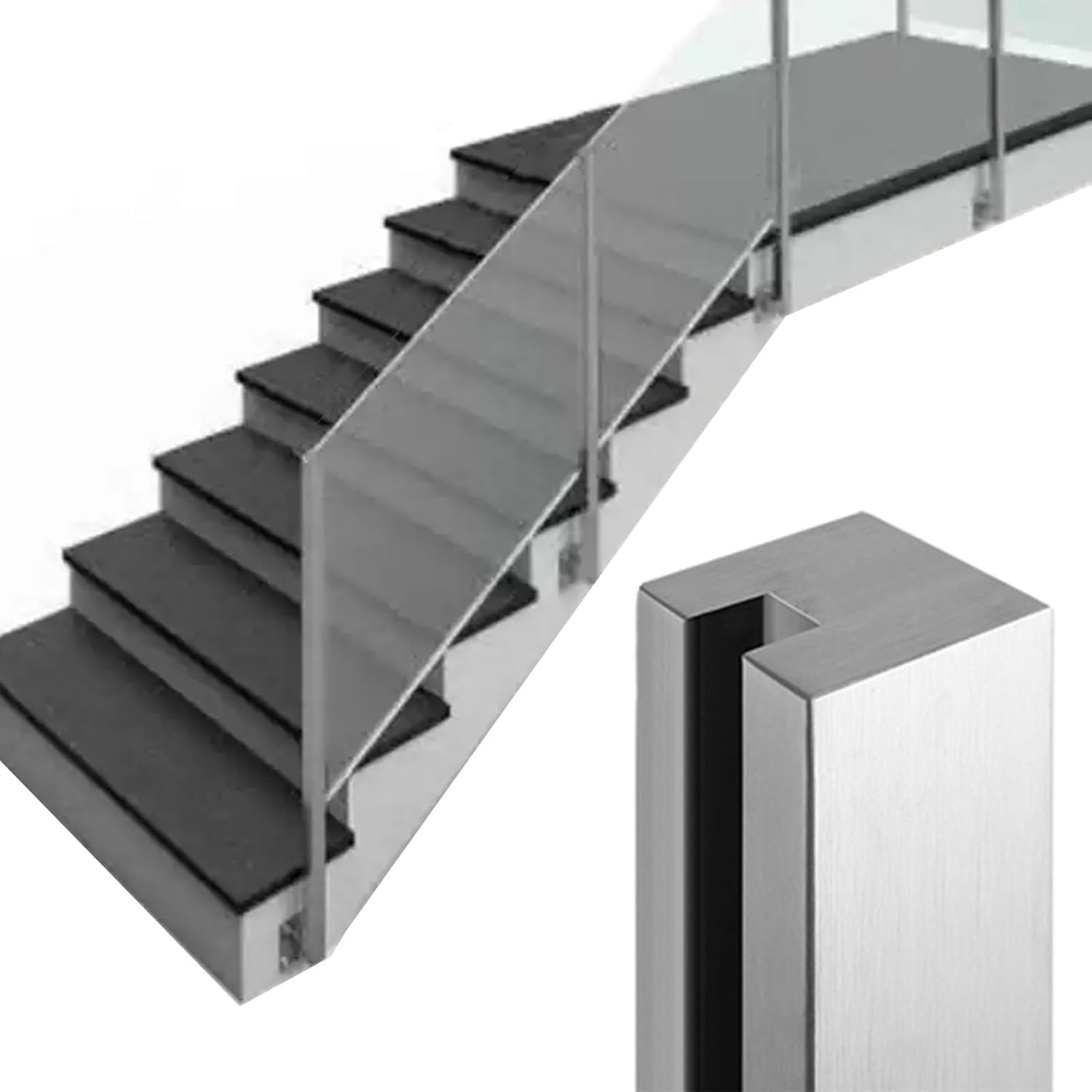 Ringhiera per Scale Palo di Fissaggio per Scale in Vetro con Fessura, Balaustra per guardrail per Piattaforma Interna per la Decorazione delle Scale di Ville/Hotel/uffici, Acciaio Inossidabile
