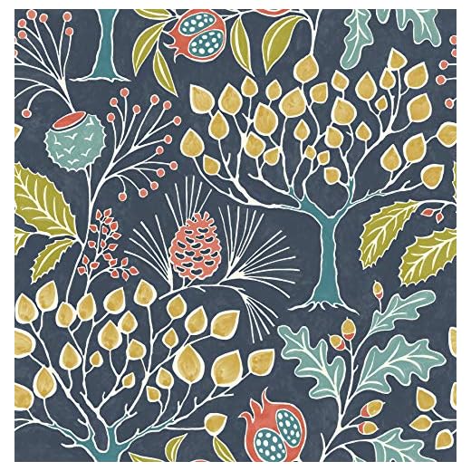 NuWallpaper NU3038 Groovy Garden Navy Peel & Stick Wallpaper, Multicolor