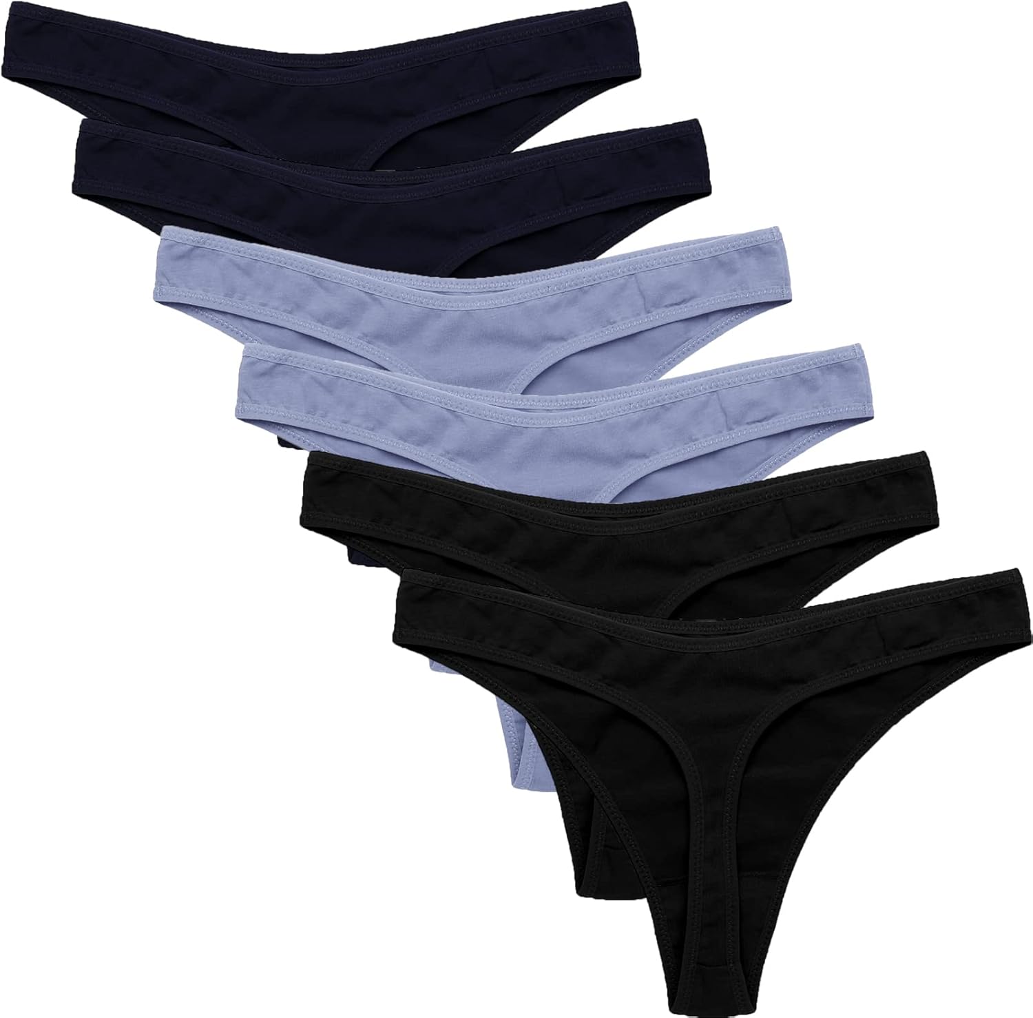 Ekouaer Womens Thongs Invisible Panties No Show Seamless Low Waist Breathable G-String Cotton Thongs 6 Pack