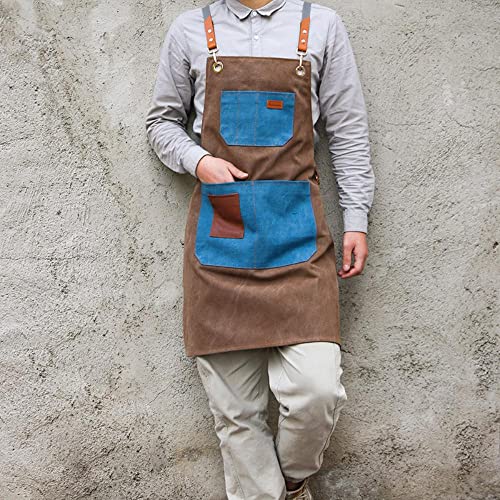 KUKUALE Delantales para Mujer Hombre con Bolsillos Delantal de barbero Hombres y Restaurante Ropa de Trabajo Barista… - Imagen 3