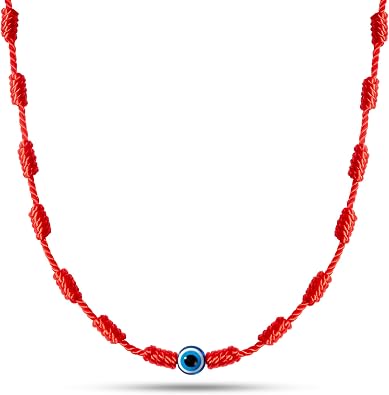 PHITECUS Turkish Evil Eye Pendant Necklace with 7 Red Knots for Protection - Blue Nazar Amulet for Men & Women - Handmade String Necklace -