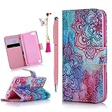 iPod Case iPod Touch 5 Case- MOLLYCOOCLE Stand Wallet Purse Credit Card ID Holders Magnetic Color Totem Flower Design PU Leather Ultra Slim Fit Flip Folio Cover for iPod Touch 5 5th Generation