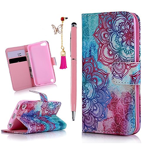 iPod Touch 5 Case, Stand Wallet Purse Credit Card ID Holders Magnetic Color PU Leather Ultra Slim Fit Flip Folio Cover for iPod Touch 5 6, Pink
