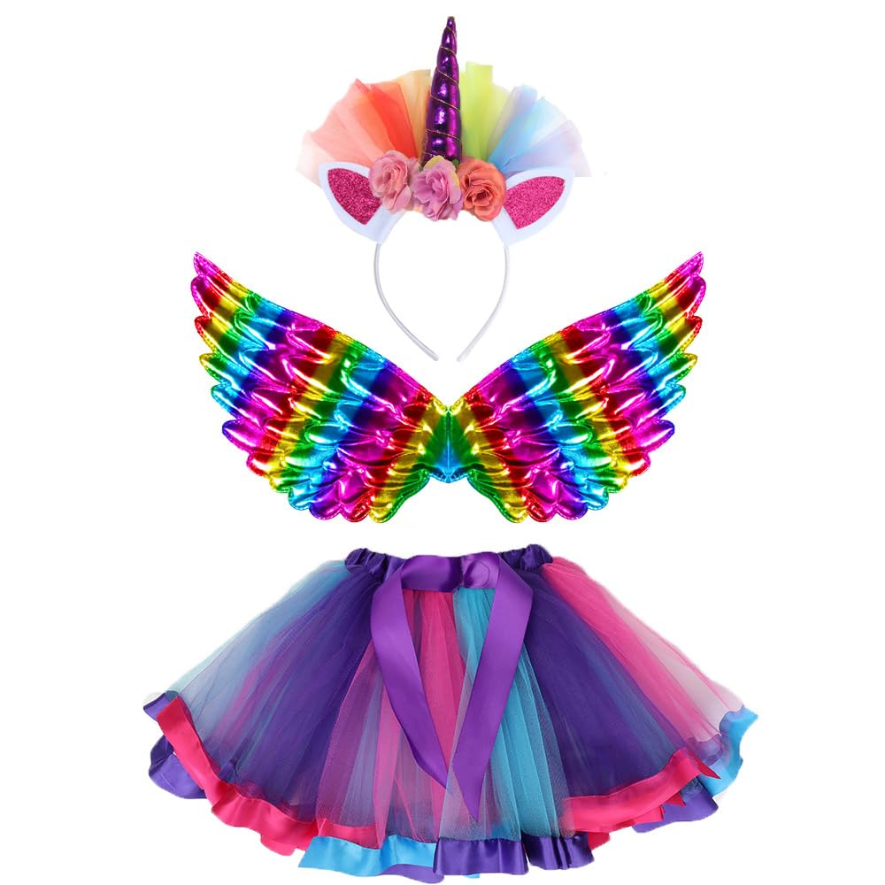 ZJstyle Kids Fancy Dress Girls Princess Tutu Skirt Fairy Magic Butterfly Wings Dress Up Fantasy Costume Play Set with Wings, Wand, Headband & Tutu for 3-8 Years Girls (Purple)