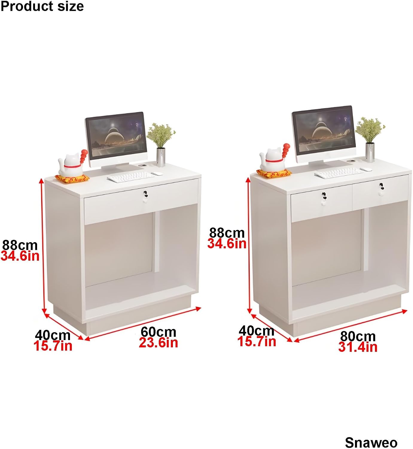 Front Desk, Reception Desk, Retail Counter, Reception Counter Table with Drawers, Reception Desk with Counter for Salon, Lobby, Shop, Office Reception Room(Walnut+White,60cm/23.6iN)