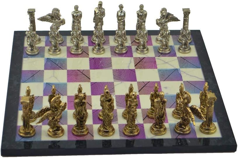 Metal Chess Sets for Adult Medium Mythologic Pegasus Figures,Handmade Pieces and Different Design Wooden Chess Board (Spring)