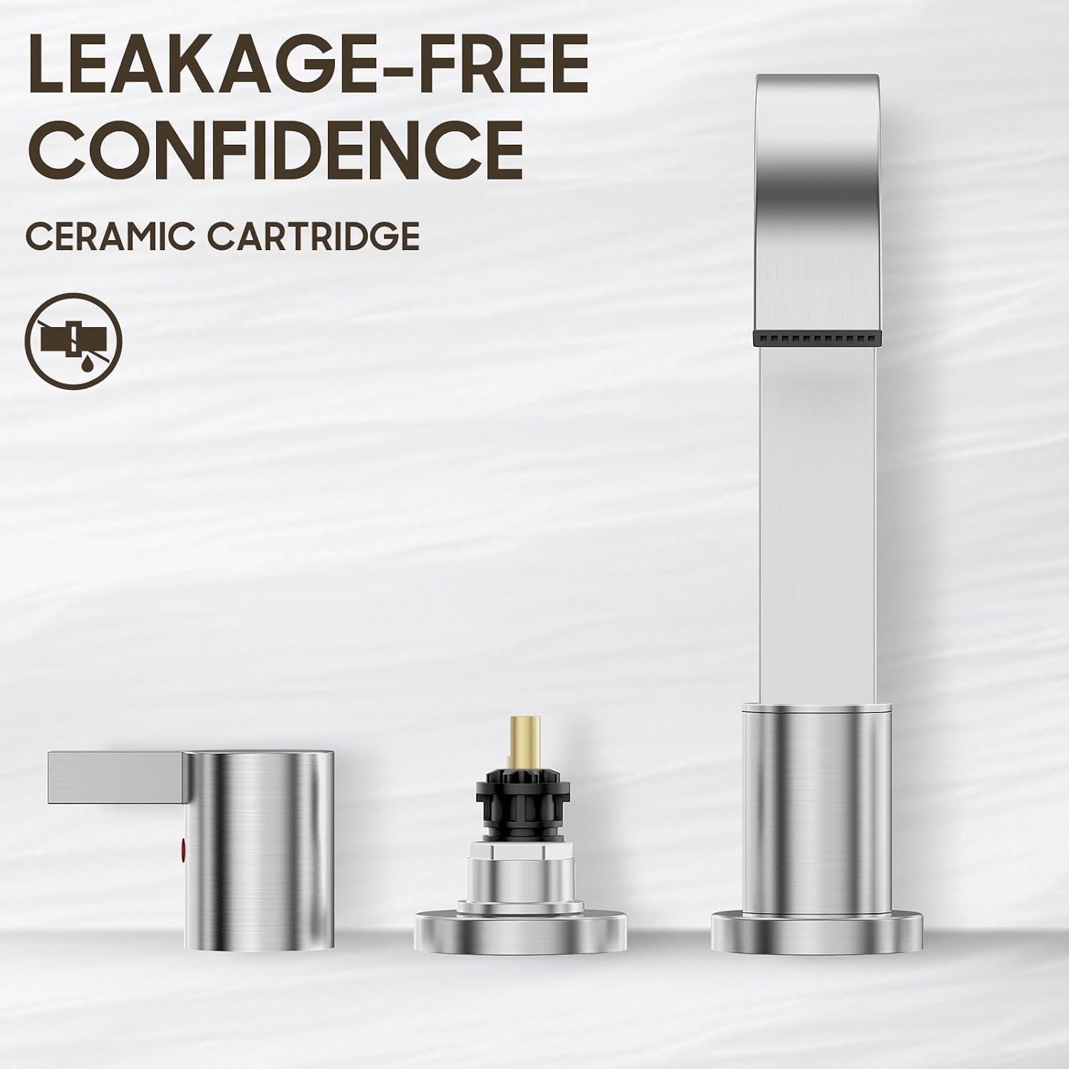Phiestina 8 Inch Brushed Nickel Waterfall 2-Handle 3-Hole Widespread Bathroom Faucet with Pop-up Drain and Valve, WF40-1-BN