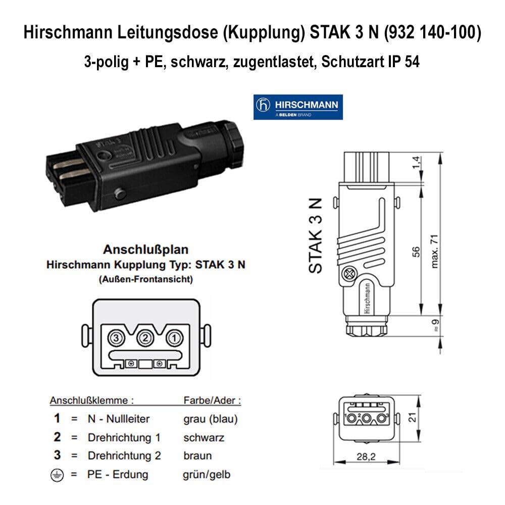 Hirschmann-Kupplung Stecker-Set für Jalousien, Markisen, Rollläden. 230 V. STAS 3 + STAK 3 + Stasi 3.+++ Küche, Haushalt & Wohnen